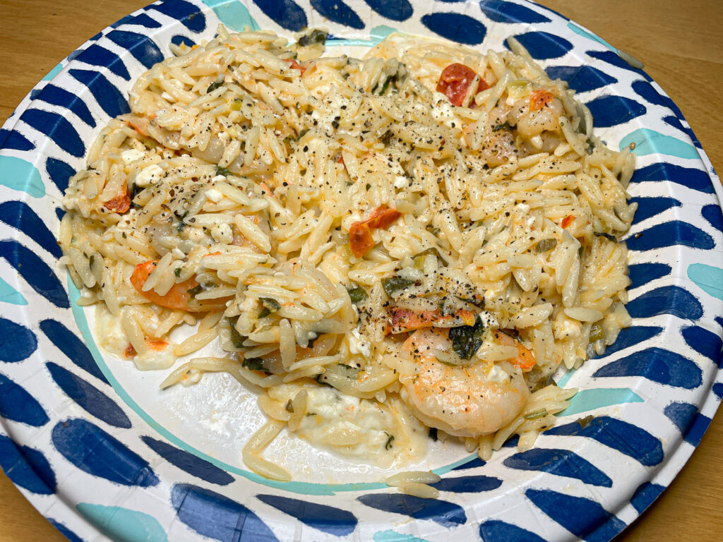 Basil Shrimp with Feta Cheese and Orzo Pasta