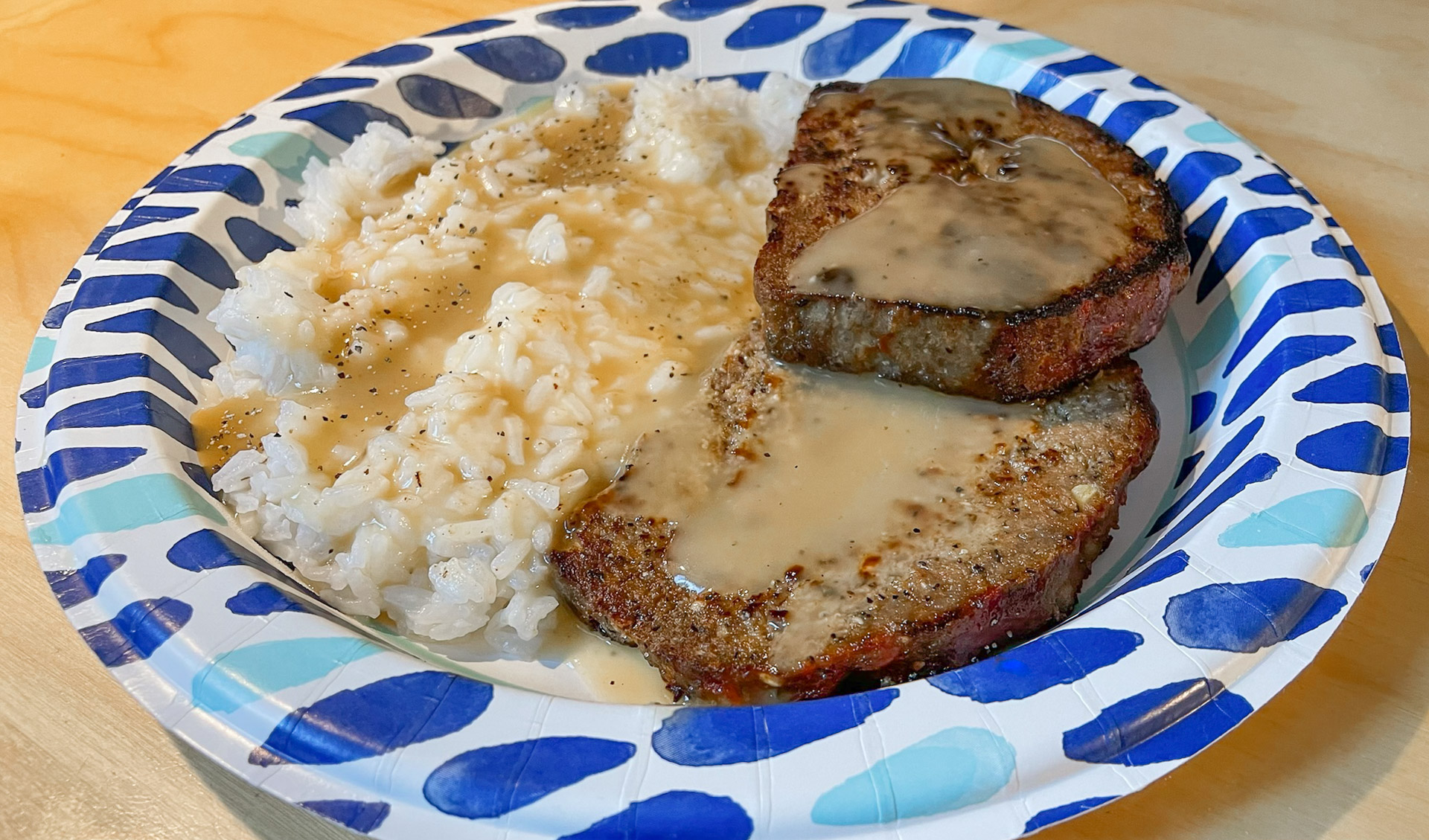 Fried Meatloaf w/Rice and Gravy