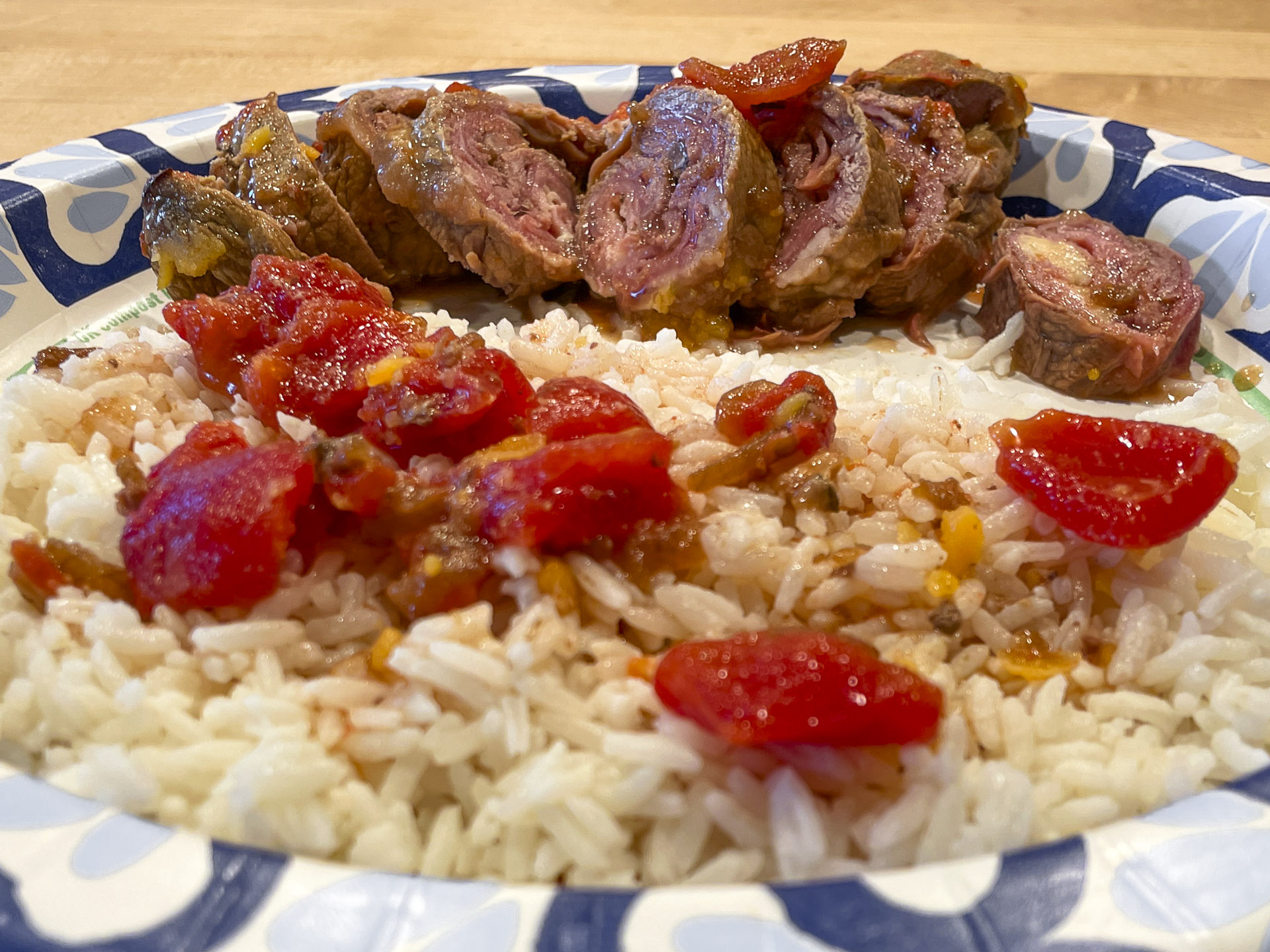 Sliced Stuffed Flank Steak Roll Ups