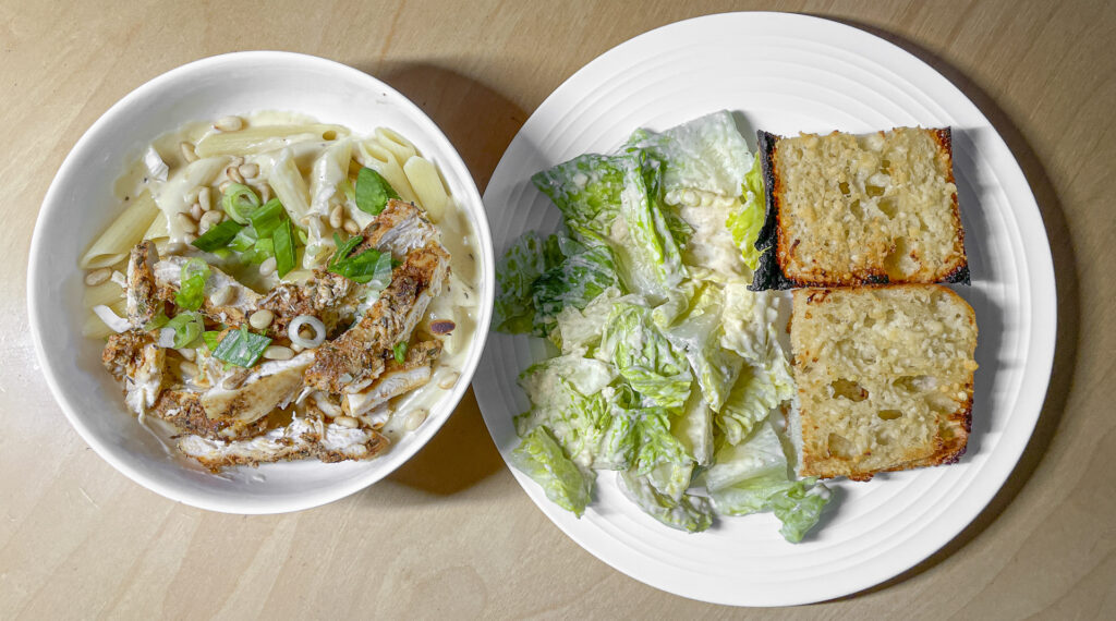 Chicken Penne Alfredo w/Garlic Bread & Salad