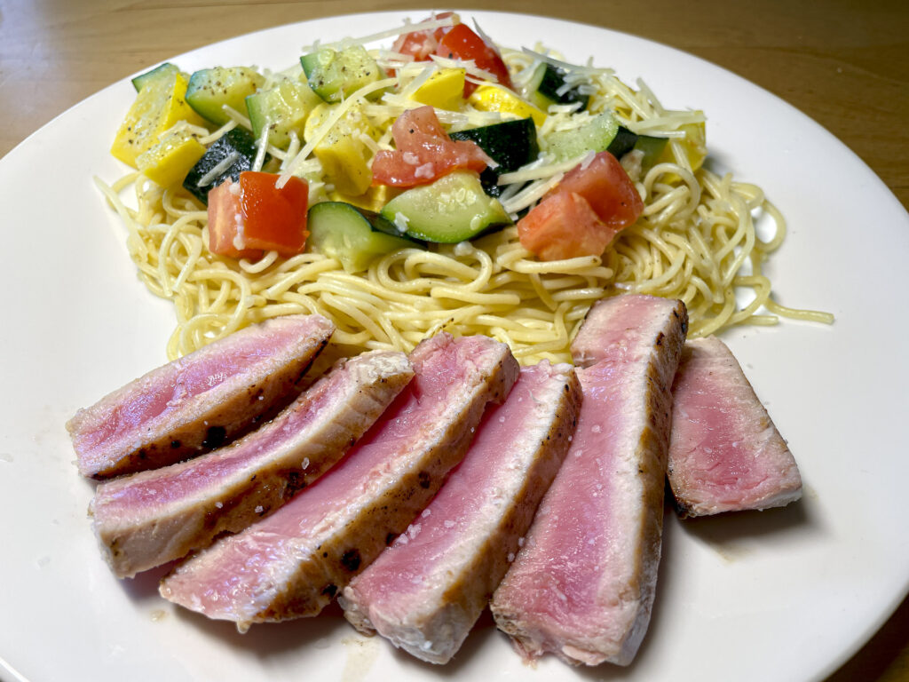 Ahi Tuna with Pasta and Vegetables