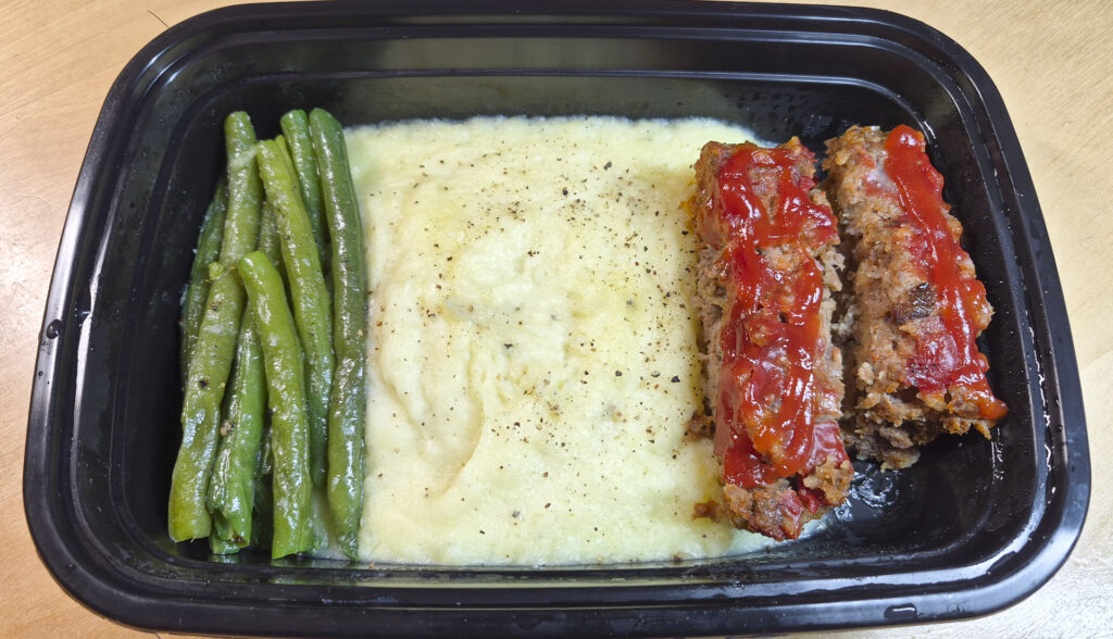 Green Beans, Mashed Potatoes, Meatloaf