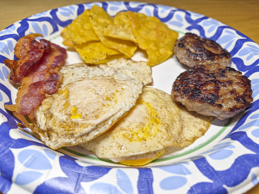 Bacon, Eggs, and Sausage w/Tortillas